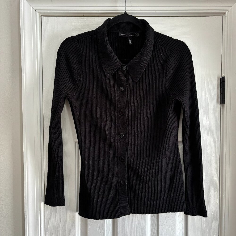 WHBM Ribbed Collared Cardigan Black Button Down  - Size Medium